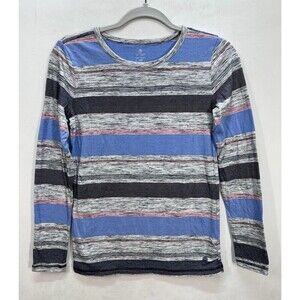 T By Talbots Crewneck Long sleeve T-Shirt Womens XS Blue Gray Stripe Cotton Tee